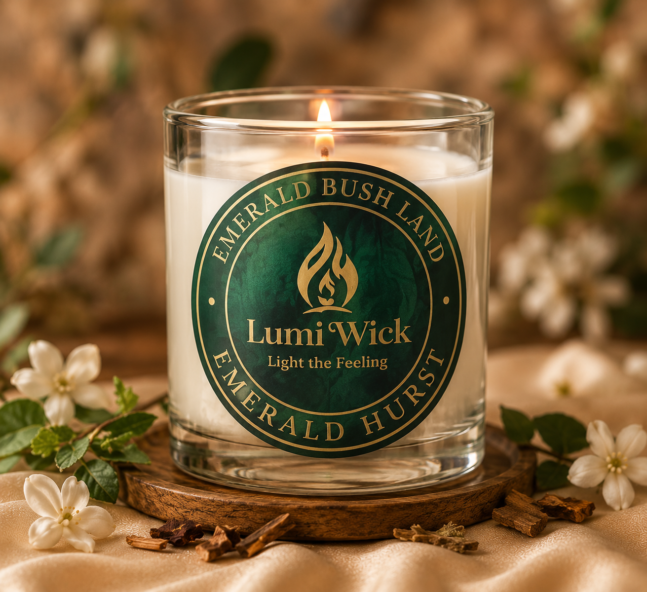 Lumi Wick emerald jar candle on marble