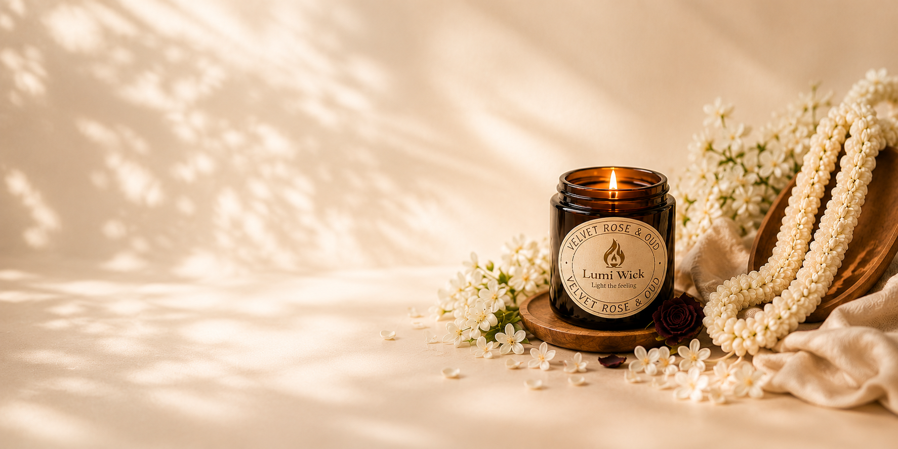 Lumi Wick scented candle with dark jar and rose