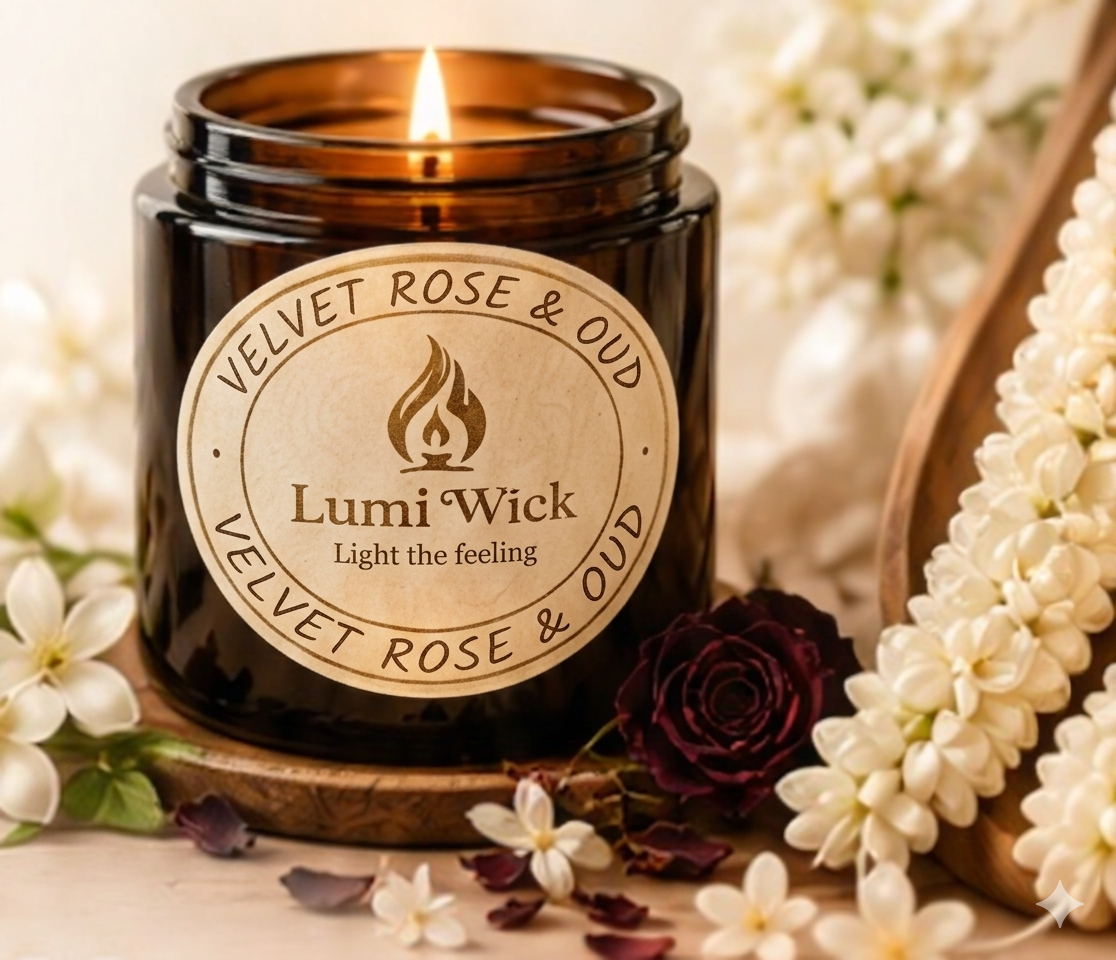 Lumi Wick velvet rose candle with dried flowers