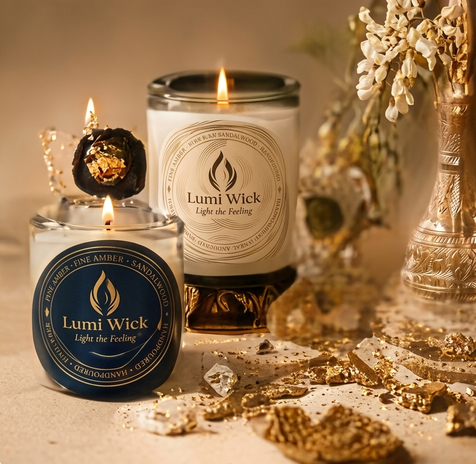 Lumi Wick sandalwood candle with gold accents