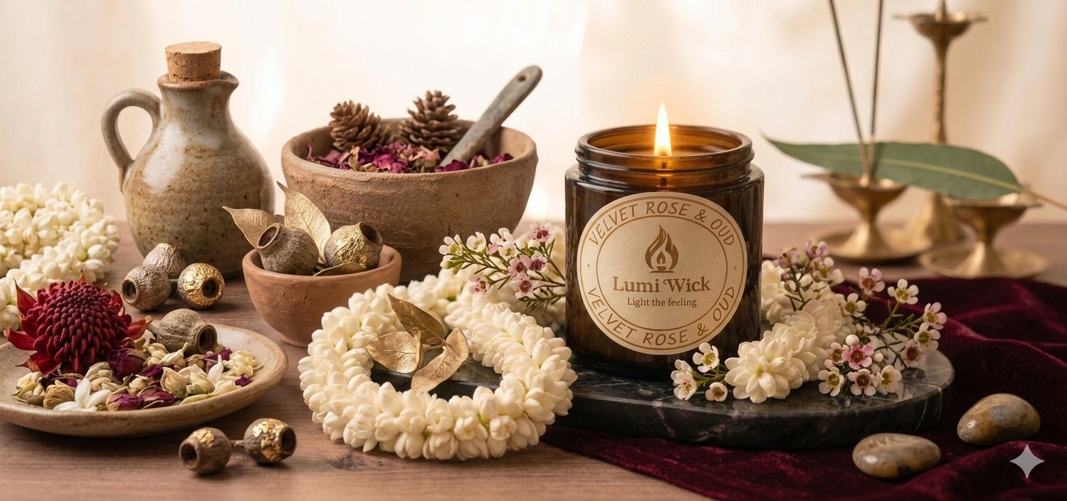 Lumi Wick scented candle with warm glow